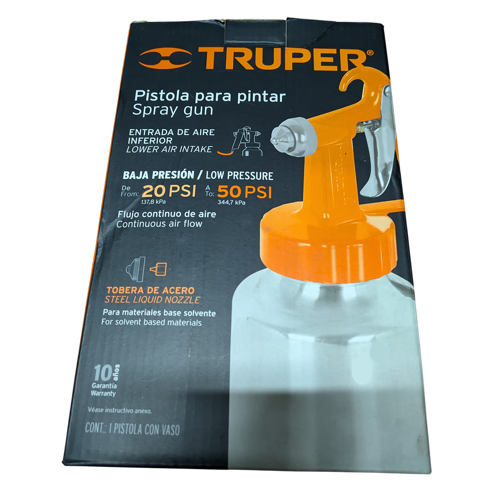 Pistola para pintar neumática de baja presión 20–50 PSI con vaso inferior 1 L Truper PIPI-26
